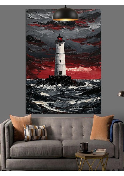 Fırtınalı Deniz Feneri Dekoratif Kanvas - Mdf Ahşap Tablo