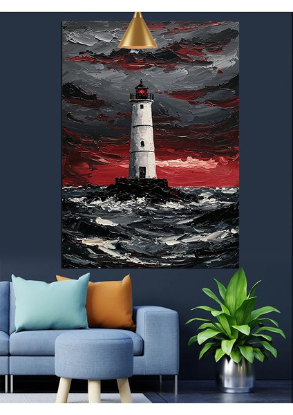 Fırtınalı Deniz Feneri Dekoratif Kanvas - Mdf Ahşap Tablo fiyatları