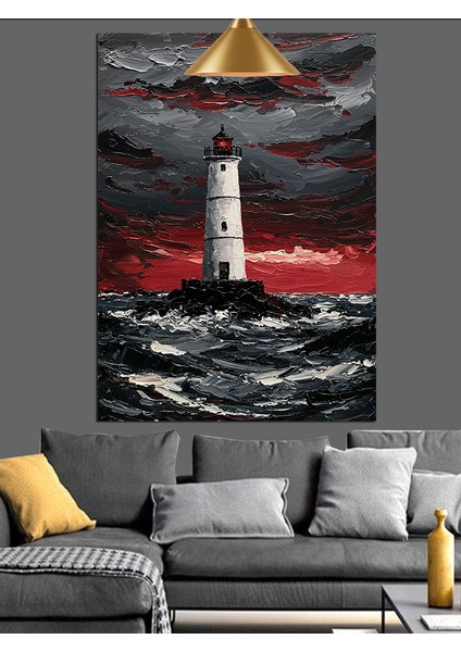 Fırtınalı Deniz Feneri Dekoratif Kanvas - Mdf Ahşap Tablo fırsatları