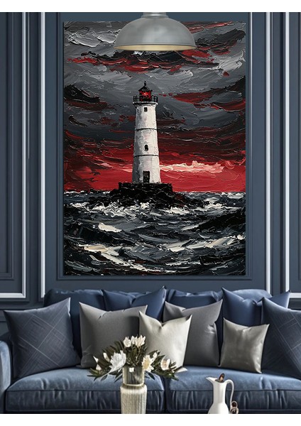 Fırtınalı Deniz Feneri Dekoratif Kanvas - Mdf Ahşap Tablo indirimleri