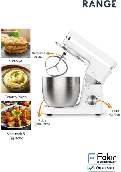 Yüksek Performanslı Mutfak Şefi, Hamur Yoğurma ve Stand Mikser, Şık Beyaz Tasarım indirimleri