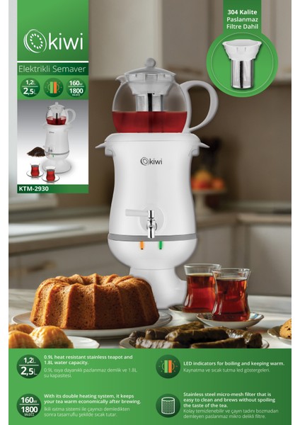 2,5 Lt Cam Demlikli Elektrikli Semaver ve Çay Makinesi Beyaz fiyatları