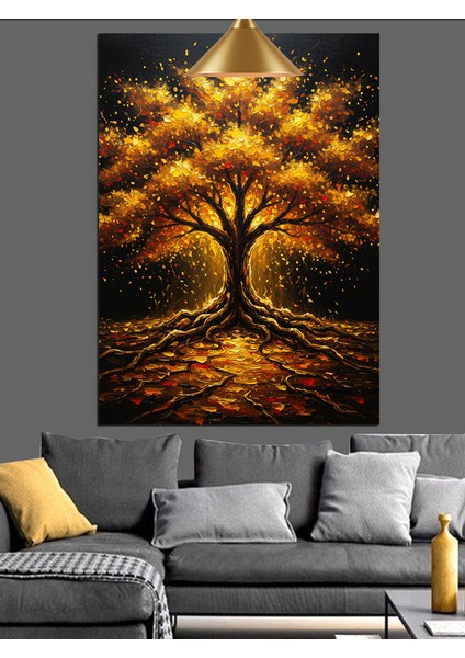 Altın Işıklı Ağaç Tablosu Dekoratif Kanvas - Mdf Ahşap Tablo modelleri