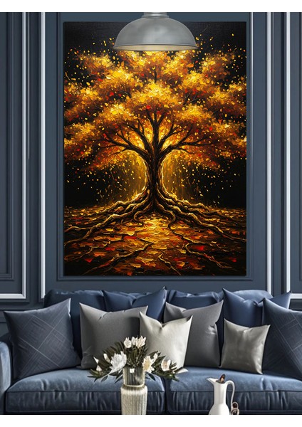 Altın Işıklı Ağaç Tablosu Dekoratif Kanvas - Mdf Ahşap Tablo fırsatları