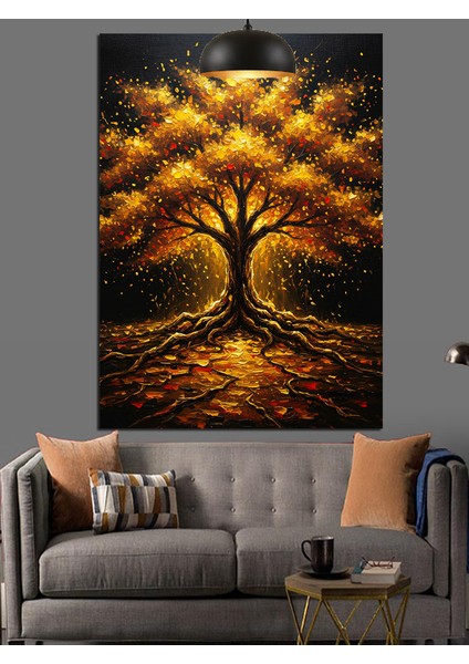 Altın Işıklı Ağaç Tablosu Dekoratif Kanvas - Mdf Ahşap Tablo indirimleri