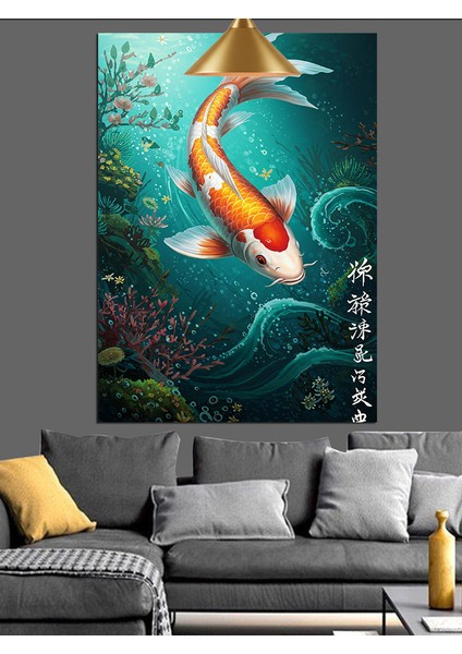 Turuncu Japon Balığı Dekoratif Kanvas - Mdf Ahşap Tablo