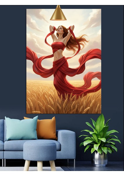 Kırmızı Elbiseli Kadın Dekoratif Kanvas - Mdf Ahşap Tablo fiyatları
