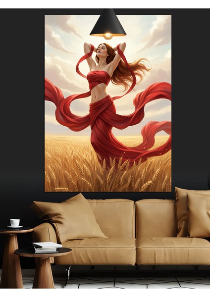 Kırmızı Elbiseli Kadın Dekoratif Kanvas - Mdf Ahşap Tablo modelleri