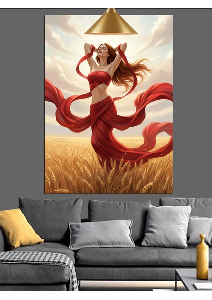 Kırmızı Elbiseli Kadın Dekoratif Kanvas - Mdf Ahşap Tablo fırsatları