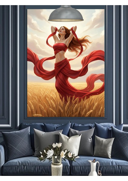 Kırmızı Elbiseli Kadın Dekoratif Kanvas - Mdf Ahşap Tablo indirimleri
