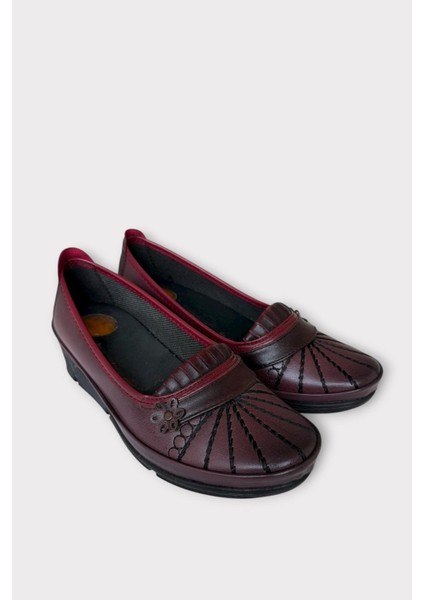 Kadın Ortopedik Babet Ayakkabı Hafif Kaydırmaz Taban Bordo modelleri