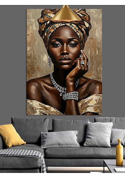 Afrikalı Mücevherli Kadın Dekoratif Kanvas - Mdf Ahşap Tablo