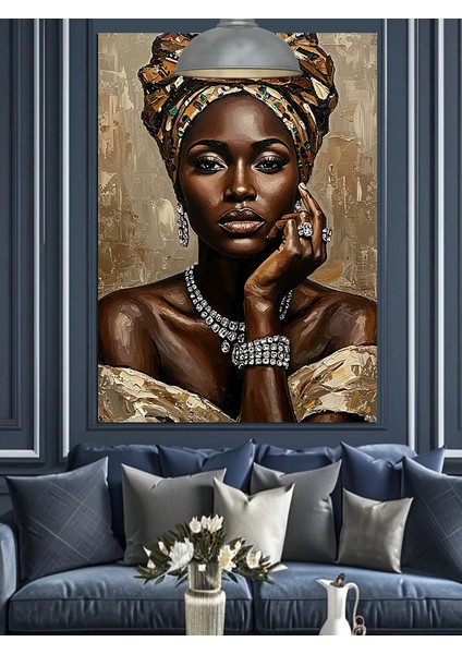 Afrikalı Mücevherli Kadın Dekoratif Kanvas - Mdf Ahşap Tablo fiyatları