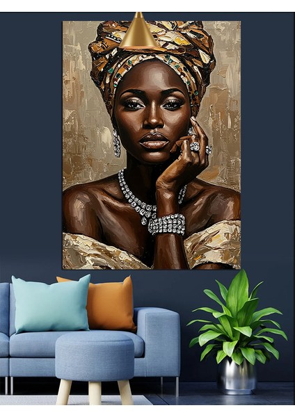Afrikalı Mücevherli Kadın Dekoratif Kanvas - Mdf Ahşap Tablo fırsatları