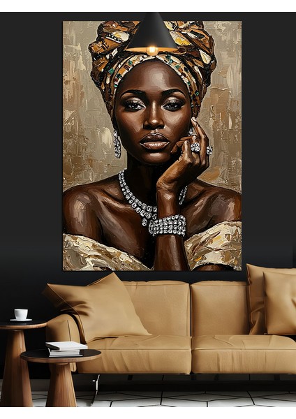 Afrikalı Mücevherli Kadın Dekoratif Kanvas - Mdf Ahşap Tablo indirimleri