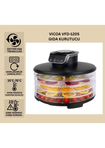 Zamanlı Sebze, Meyve ve Et Kurutucu - Pratik Gıda Kurutma Makinesi Siyah