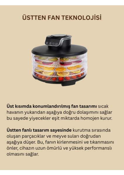 Zamanlı Sebze, Meyve ve Et Kurutucu - Pratik Gıda Kurutma Makinesi Siyah