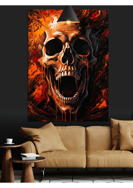 Alevli Kafatası Portresi Dekoratif Kanvas - Mdf Ahşap Tablo modelleri