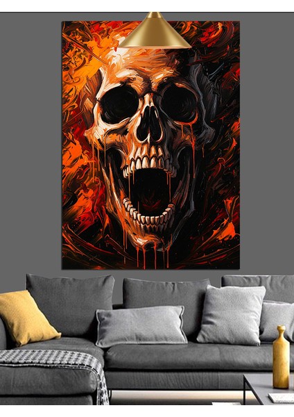 Alevli Kafatası Portresi Dekoratif Kanvas - Mdf Ahşap Tablo fırsatları