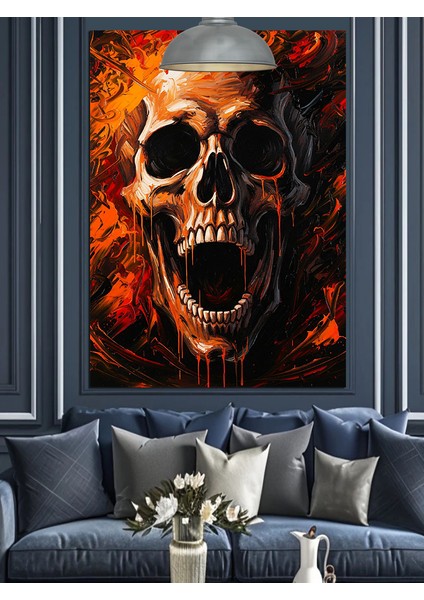 Alevli Kafatası Portresi Dekoratif Kanvas - Mdf Ahşap Tablo indirimleri