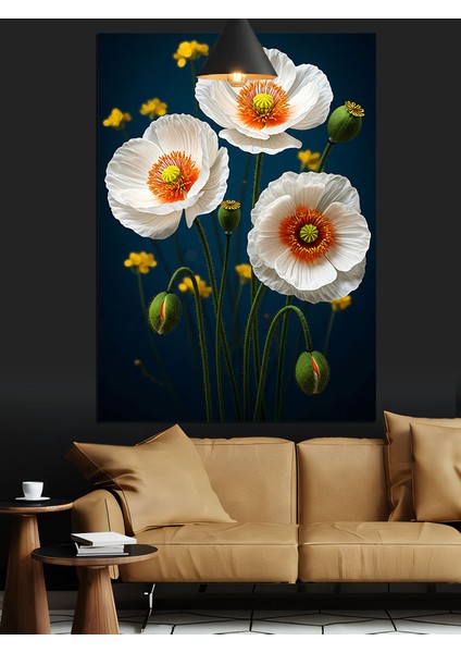 Beyaz Gelincik Çiçekleri Dekoratif Kanvas - Mdf Ahşap Tablo modelleri