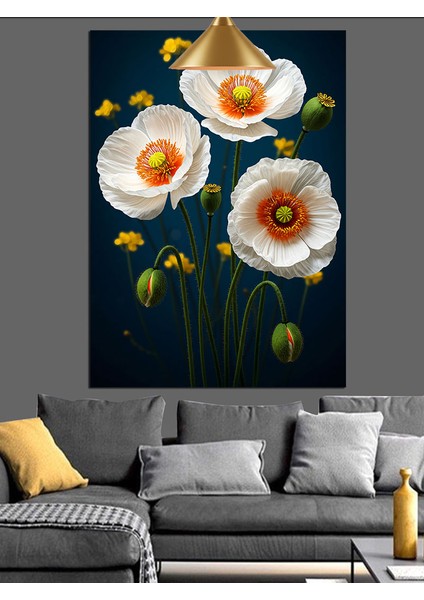 Beyaz Gelincik Çiçekleri Dekoratif Kanvas - Mdf Ahşap Tablo fırsatları