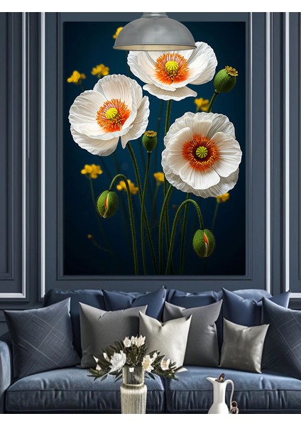 Beyaz Gelincik Çiçekleri Dekoratif Kanvas - Mdf Ahşap Tablo indirimleri