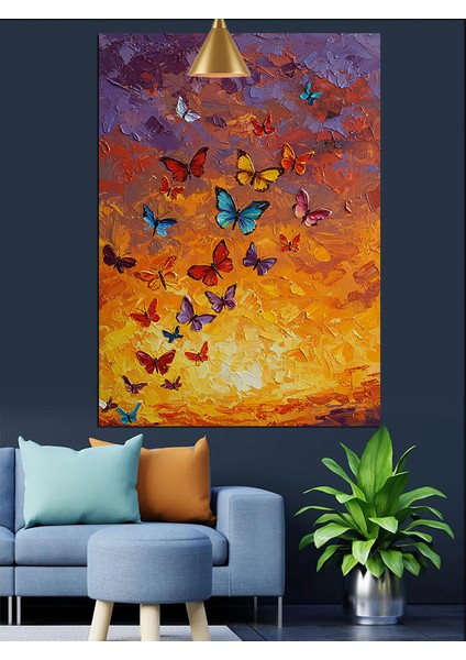 Kelebeklerle Gün Batımı Dekoratif Kanvas - Mdf Ahşap Tablo