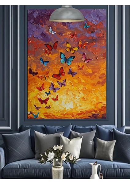 Kelebeklerle Gün Batımı Dekoratif Kanvas - Mdf Ahşap Tablo fırsatları