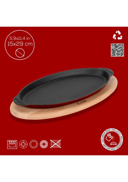 Döküm Balık Tabağı Döküm Demir Yekpare Kulplu Kayın Servis Ahşabı 15X29CM.-BORDO fırsatları