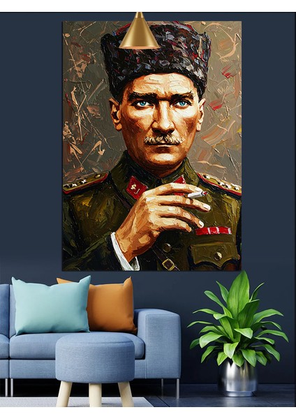 Asker Üniformalı Atatürk Dekoratif Kanvas - Mdf Ahşap Tablo