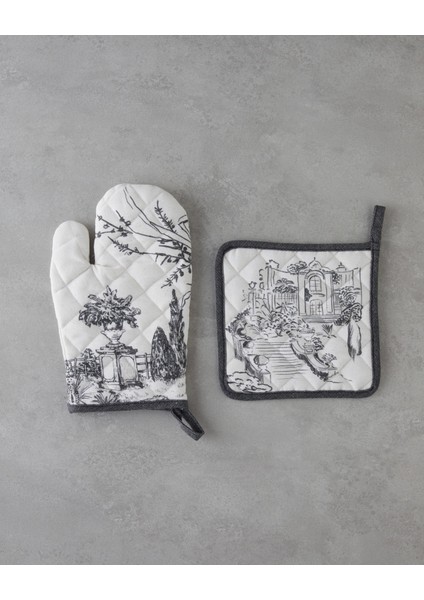 Valessa Polyester 2'li Mutfak Seti 17X30 CM+20X20 cm Krem-Gri