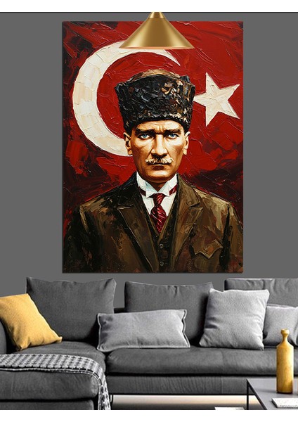 Atatürk Portresi Türk Bayrağıyla Dekoratif Kanvas - Mdf Ahşap Tablo fiyatları