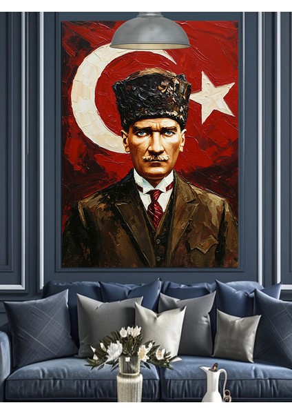 Atatürk Portresi Türk Bayrağıyla Dekoratif Kanvas - Mdf Ahşap Tablo modelleri