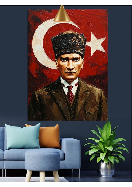 Atatürk Portresi Türk Bayrağıyla Dekoratif Kanvas - Mdf Ahşap Tablo indirimleri