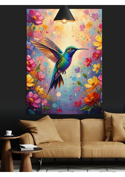 Renkli Sinek Kuşu Dekoratif Kanvas - Mdf Ahşap Tablo