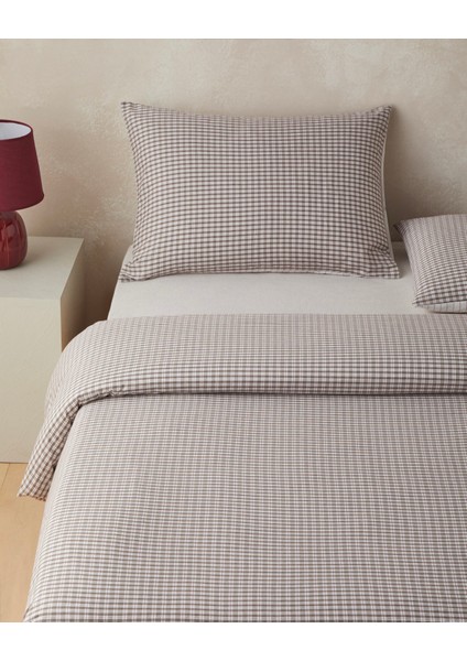 Tattersall Ipliği Boyalı Tek Kişilik Nevresim Takımı 160X220 cm Kahverengi fiyatları