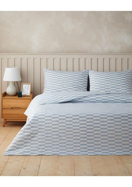 Block Dots Kolay Ütülenir Çift Kişilik Nevresim Takımı 200X220 cm Mavi