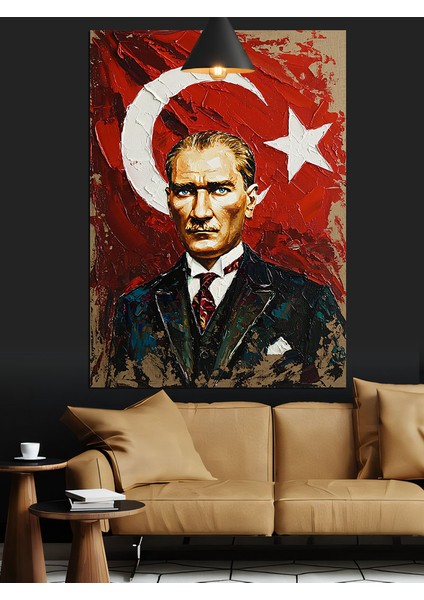 Türk Bayrağı Önünde Atatürk Portresi Dekoratif Kanvas - Mdf Ahşap Tablo fiyatları