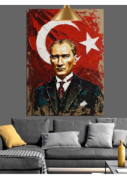 Türk Bayrağı Önünde Atatürk Portresi Dekoratif Kanvas - Mdf Ahşap Tablo modelleri