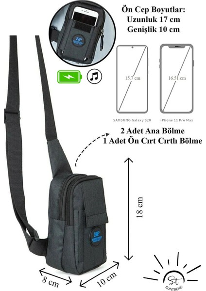 Suntrend Telefon Bölmeli Unisex Çapraz Göğüs ve Omuz Çantası