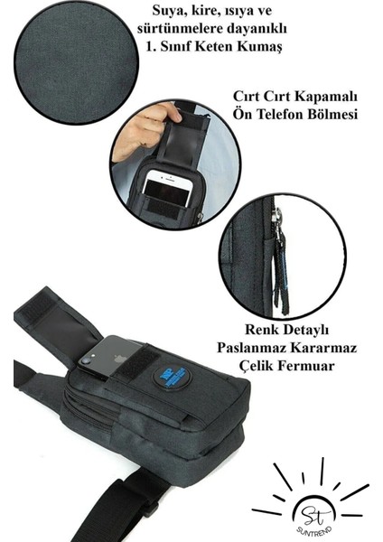 Suntrend Telefon Bölmeli Unisex Çapraz Göğüs ve Omuz Çantası