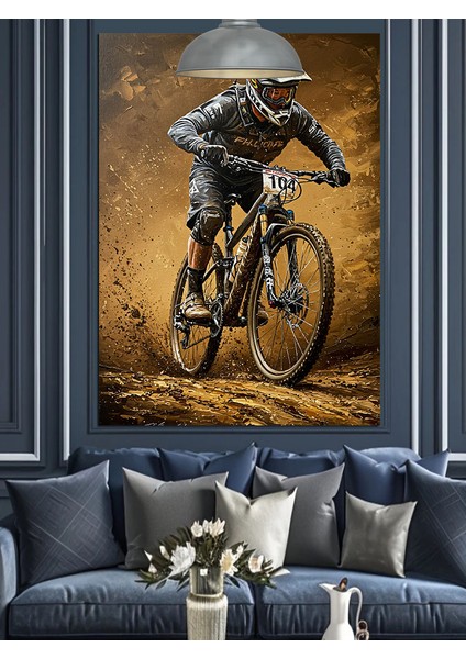 Dağ Bisikleti Sporcusu Dekoratif Kanvas - Mdf Ahşap Tablo