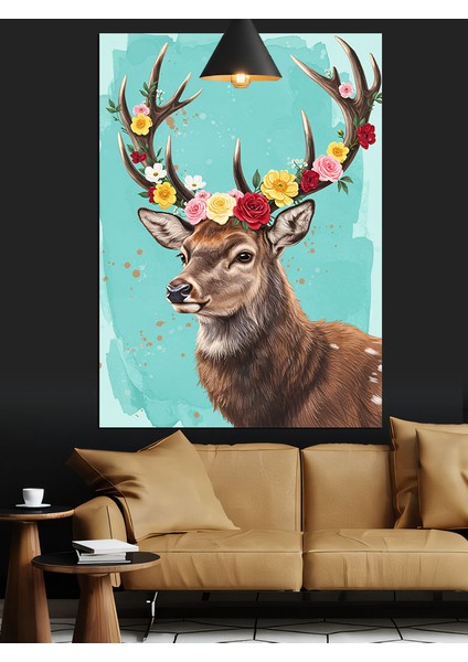 Çiçekli Geyik Boynuzu Dekoratif Kanvas - Mdf Ahşap Tablo modelleri