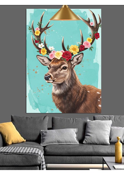 Çiçekli Geyik Boynuzu Dekoratif Kanvas - Mdf Ahşap Tablo fırsatları