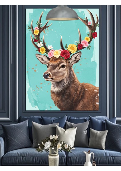 Çiçekli Geyik Boynuzu Dekoratif Kanvas - Mdf Ahşap Tablo indirimleri