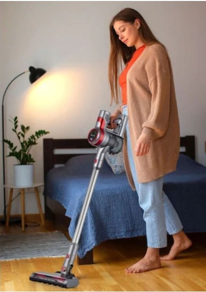 Kırmızı Renkli Şarjlı Dikey Süpürge, Güçlü ve Hafif Temizlik Aracı fiyatları