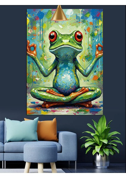 Meditasyon Yapan Kurbağa Dekoratif Kanvas - Mdf Ahşap Tablo