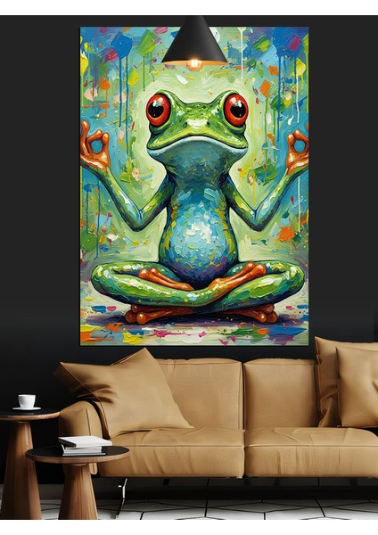Meditasyon Yapan Kurbağa Dekoratif Kanvas - Mdf Ahşap Tablo fiyatları