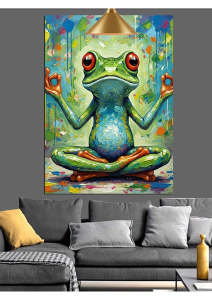 Meditasyon Yapan Kurbağa Dekoratif Kanvas - Mdf Ahşap Tablo modelleri